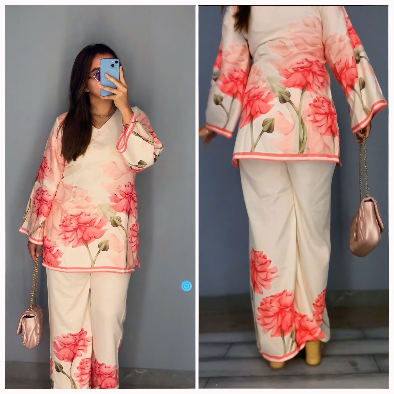 Blush Pink Floral Co-Ord Set | Cotton-Poly Blend