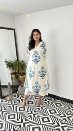 Aqua Bloom Handblock Kurta Set