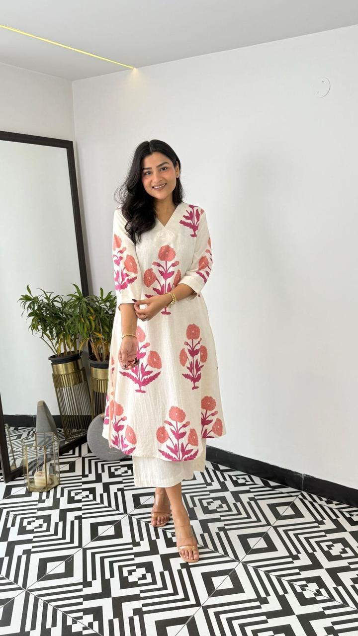 Aqua Bloom Handblock Kurta Set