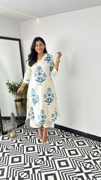 Aqua Bloom Handblock Kurta Set