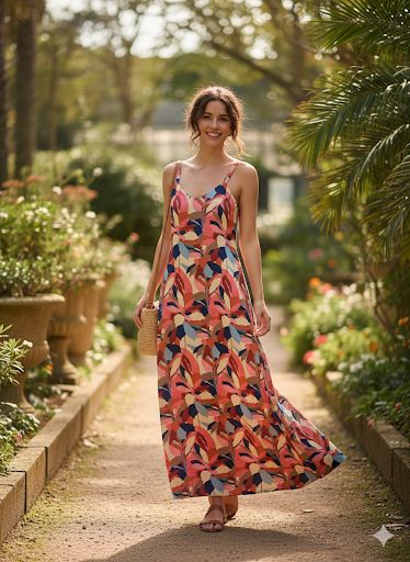 Sunset Leaves  Maxi Dress