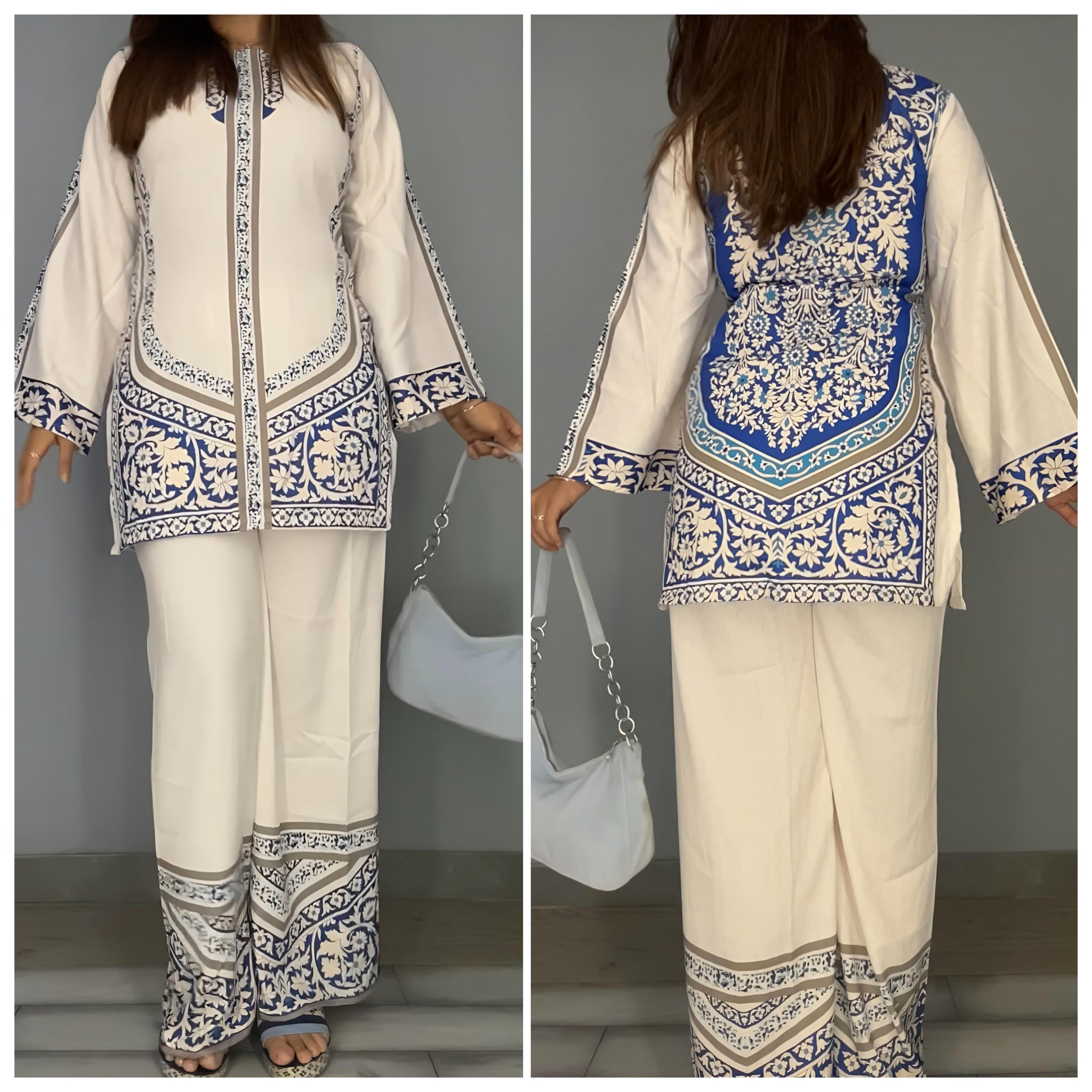 Royal Porcelain Co-ord Set – Ivory & Cobalt Blue